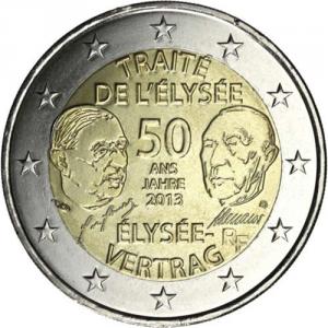2 EURO - commemorative coins France 2013 - 50th anniversary of the signing of the Élysée Treaty
Click to view the picture detail.