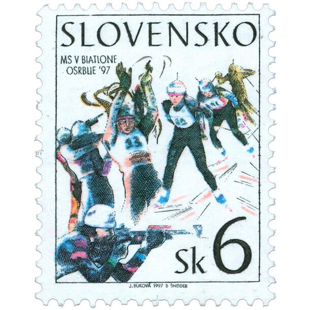 Známka slovensko 1997 - ms v biatlone - známka-1997-biatlon