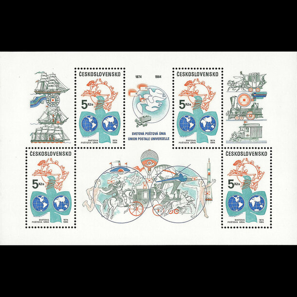 Hárček československo 1984 - svetová poštová únia (upu) - harcek-csr-1984-BL58