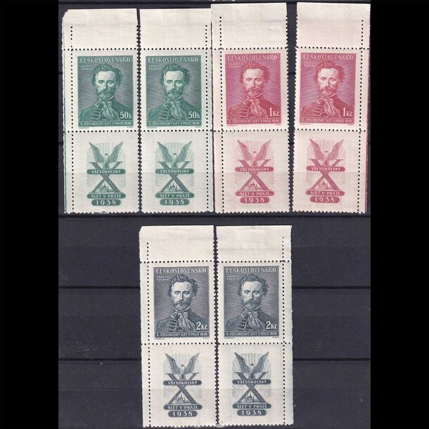 Séria známok československo 1938 - všesokolský slet (kupóny) - znamky-1938-395-7-K