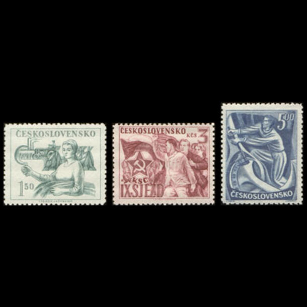 Séria známok československo 1949 - ix.zjazd ksč - znamky-1949-575-77