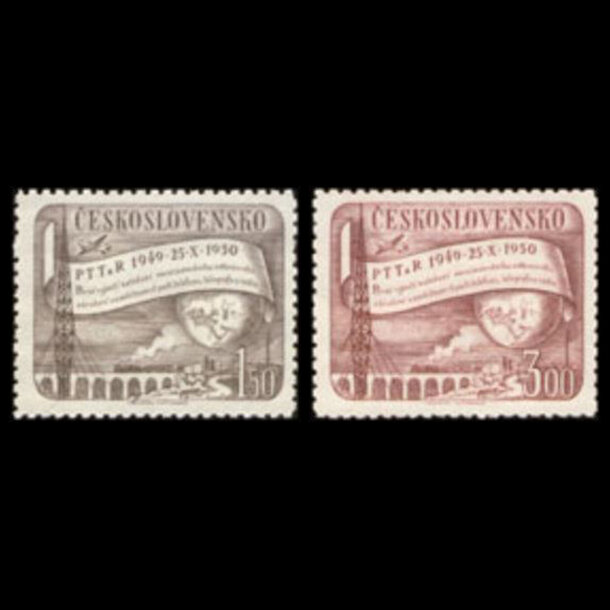 Séria známok československo 1950 -združenie pttr - znamky-1950-634-35