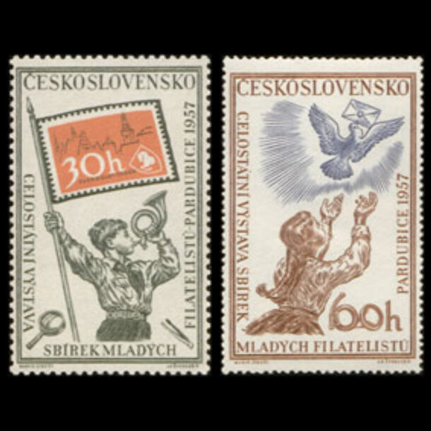 Séria známok československo 1957 - výstava pardubice - znamky-1957-1028-29