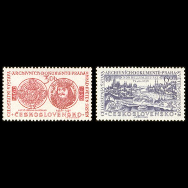 Séria známok československo 1958 - výstava archívnych dokumentov - znamky-1958-1073-74