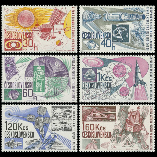 Séria známok československo 1967 - výskum vesmíru - znamky-1967-1688-93