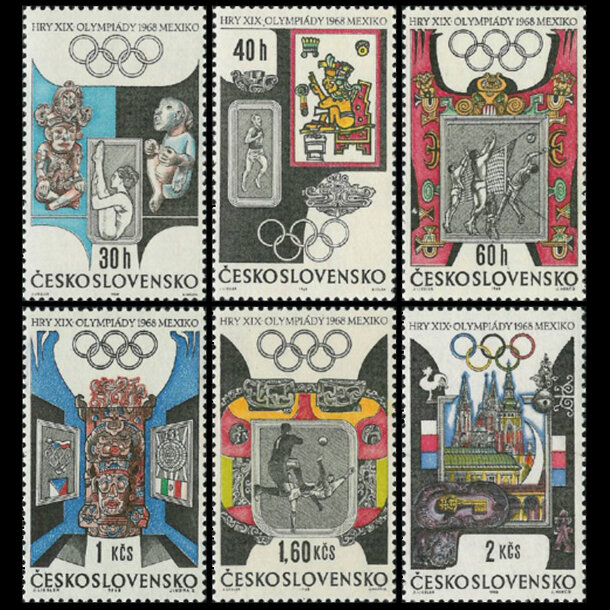 Séria známok československo 1968 - loh mexiko - znamky-1968-1781-86