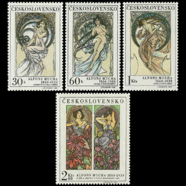 Séria známok československo 1969 - umenie a. muchu - znamky-1969-1884-87