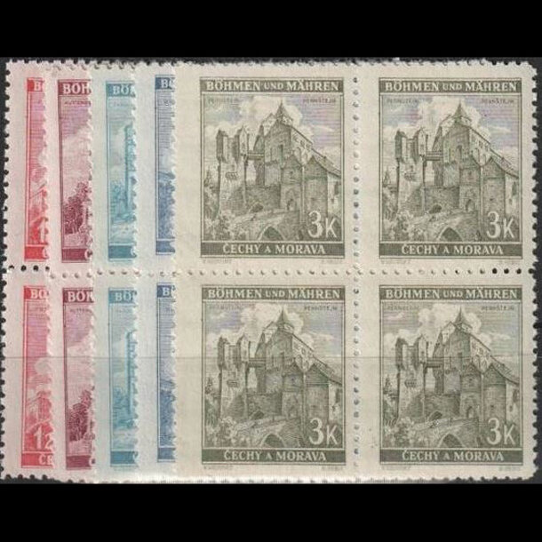 Séria známok protektorát čechy a morava 1941 - hrady, mestá (štvorbloky) - znamky-pcm-1939-68-72B