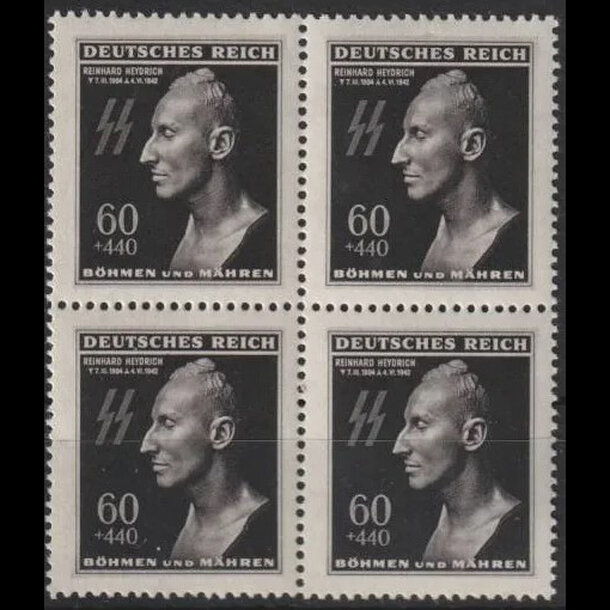 Známka protektorát čechy a morava 1943 - 60 h r. heydrich (štvorblok) - znamky-pcm-1943-131B
