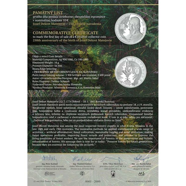 Pamätný list 10 € jozef dekret matejovie 2024 - pamatny_list-dekret_matejov