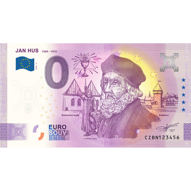 0 euro souvenir česko 2025 - jan hus - 0-euro-souvenir-hus-a-hr