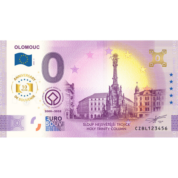 0 euro souvenir česko 2025 - olomouc - BL2_0-euro-souvenir-olomouc-v2-a-hr-anniversary