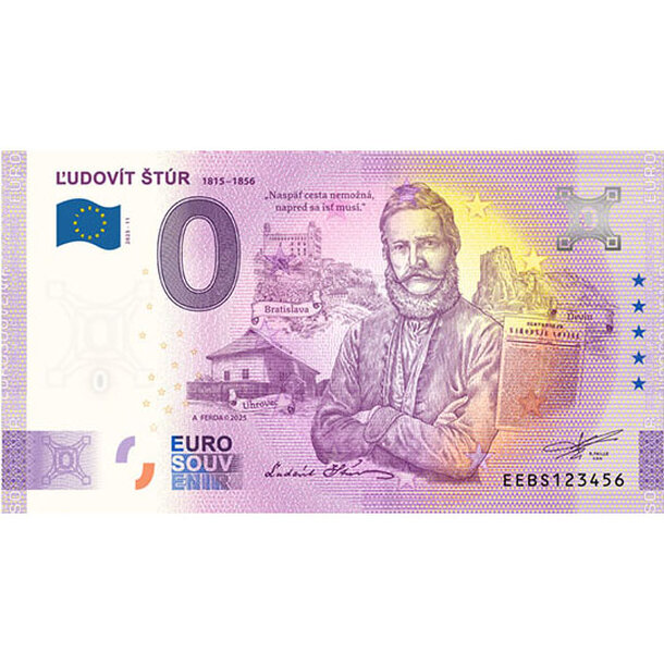 0 euro souvenir slovensko 2025 - ľudovít štúr - 0-euro-souvenir-stur-25-