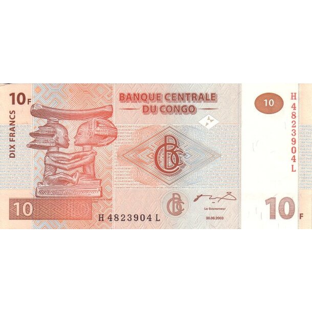 10 francs 2003 kongo - Bankovka Kongo 10 Francs 2003 - 93-1