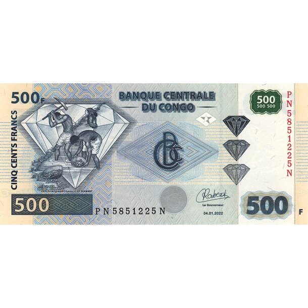 500 francs 2022 kongo - Bankovka Kongo 500 Francs 2022 - 96D-1