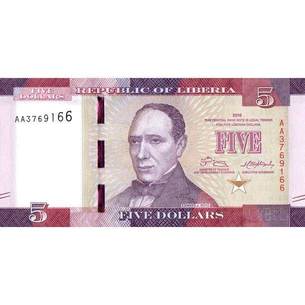 5 dollars 2016 libéria - Bankovka Libéria 5 Dollars 2016 - 31a-1