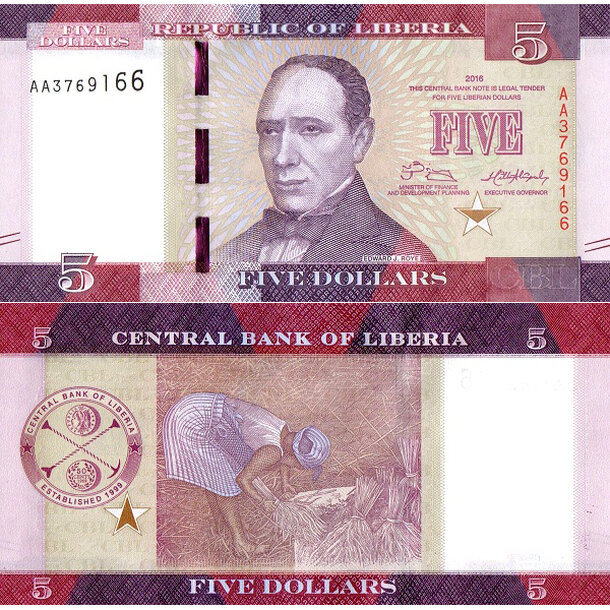 5 dollars 2016 libéria - Bankovka Libéria 5 Dollars 2016 - 31a