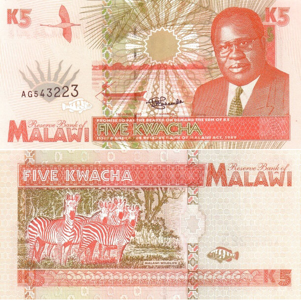 5 kwacha 1995 malawi - Bankovka Malawi 5 Kwacha 1995 - 30