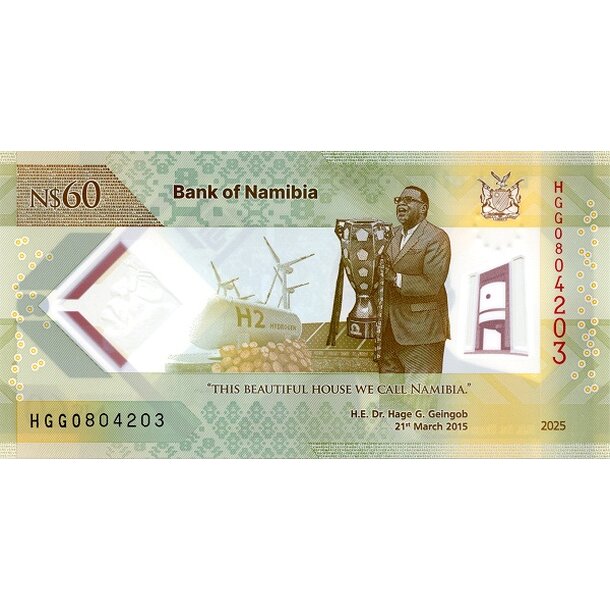 60 dollars 2025 namíbia - Bankovka Namíbia 60 Dollars 2025 - 19-2