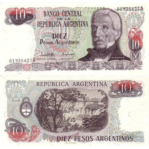 10 pesos 1983 argentína - Bankovka Argentína 10 Pesos 1983 - 313