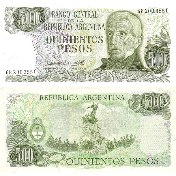 500 pesos 1977 argentína - Bankovka Argentína 500 Pesos 1977 - 303b