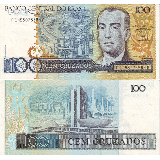 100 cruzados 1986 brazília - Bankovka Brazília 100 Cruzados 1986 - 211b