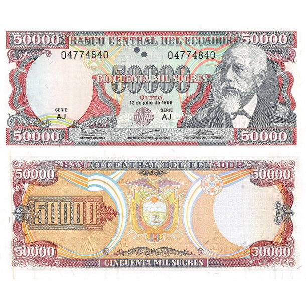 50 000 sucres 1999 ekvádor - Bankovka Ekvádor 50 000 Sucres 1999 - 130d