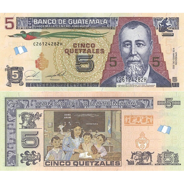 5 quetzales 2022 guatemala - Bankovka Guatemala 5 Quetzales 2022 - 122A