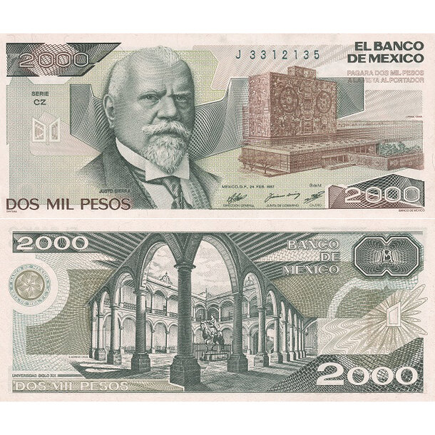 2 000 pesos 1987 mexiko - Bankovka Mexico 2 000 Pesos 1987 - 86b