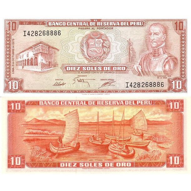 10 soles de oro 1975 peru - Bankovka Peru 10 Soles de Oro 1975 - 106