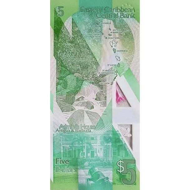 5 dollars 2021 východný karibik - Bankovka Východný Karibik 5 Dollars 2021 - 56 polymér-2