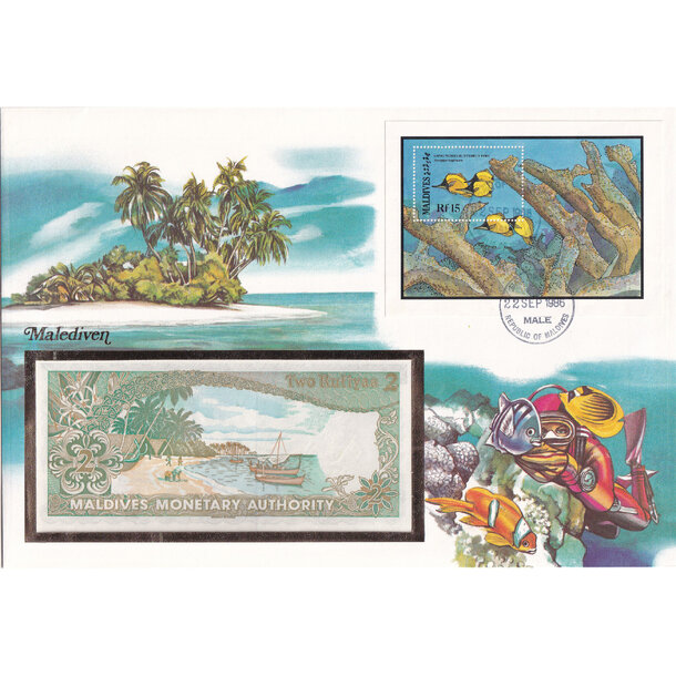 Banknote obálka thajsko 1983 - Banknote obálka Maldivy 1983-1