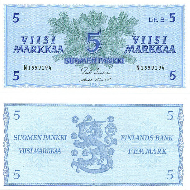 5 markka 1963 fínsko - Bankovka Fínsko 5 Markka 1963 - 106A