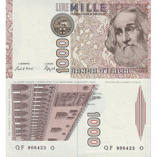 1000 lire 1982 taliansko - Bankovka Taliansko 1000 Lire 1982 - 109b