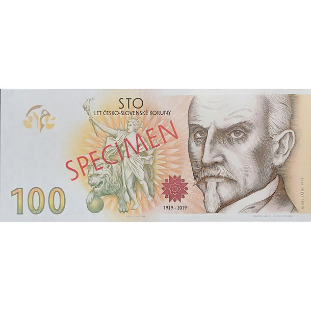 100 korún 2019 česká republika - alois rašín - specimen (nevydaný návrh) - 100 Korun 2019 A. Rasin - Specimen-nevydany navrh-1