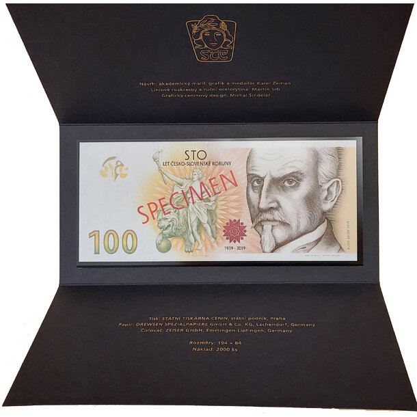 100 korún 2019 česká republika - alois rašín - specimen (nevydaný návrh) - 100 Korun 2019 A. Rasin - Specimen-nevydany navrh-2