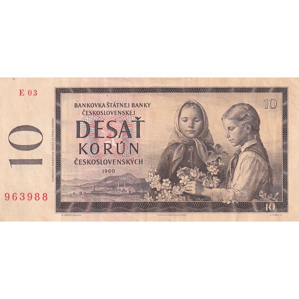 10 korún 1960 československo - séria e - Bankovka ČSR 10 Korún 1960 VF séria E - 88c-1