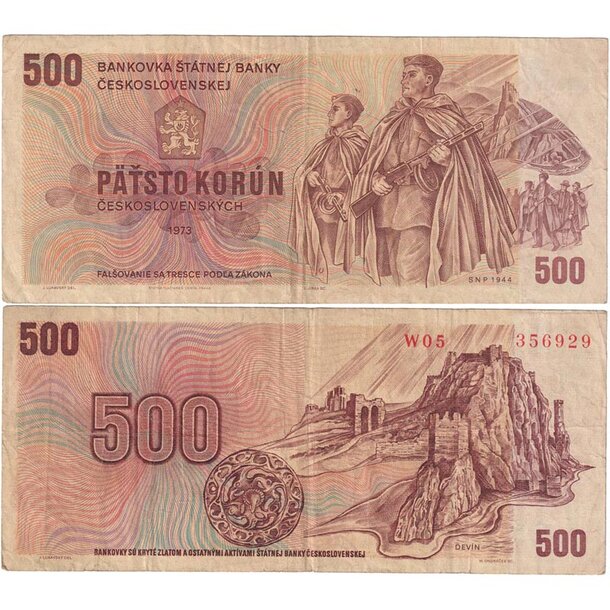 500 korún 1973 československo - séria w - 500-kcs-1973-w-2-3