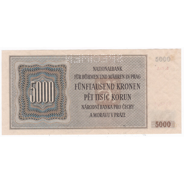 5000 korún 1944 protektorát čechy a morava - séria a - Bankovka PČM 5000 Korún 1944 AU séria A - 17 (specimen)-2