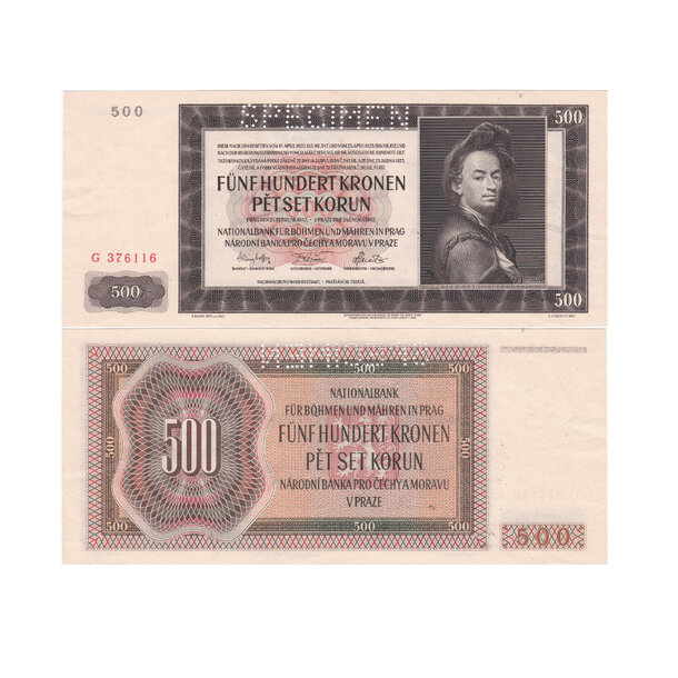 500 korún 1942 protektorát čechy a morava - séria g - Bankovka PČM 500 Korún 1942 I. AU séria G - 11 -3