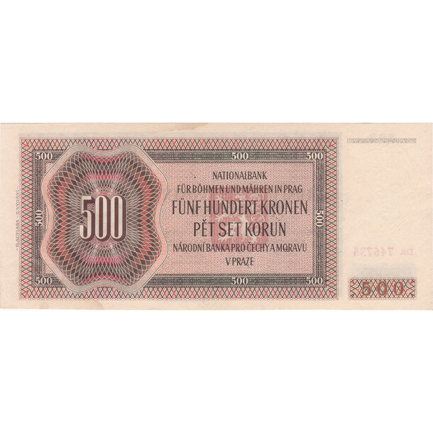500 korún 1942 protektorát čechy a morava - séria da - Bankovka PČM 500 Korún 1942 II. XF séria Da - 12 -2