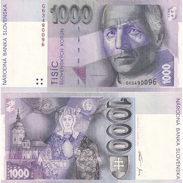 1000 koruna 1997 slovenská republika - séria g - Bankovka SR 1000 Korún 1997 VF séria G - 24c