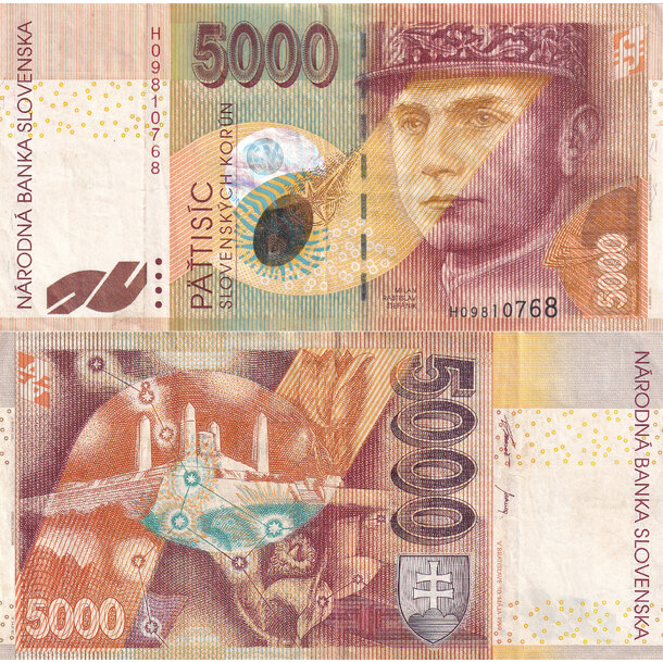 5000 koruna 1999 slovenská republika - séria h - Bankovka SR 5000 Korún 1999 VF-F séria H - 33