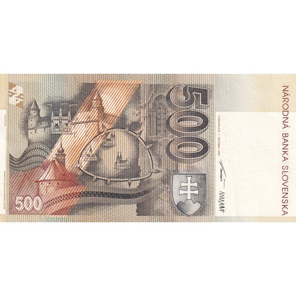 500 koruna 1993 slovenská republika - séria f - Bankovka SR 500 Korún 1993 VF séria F - 23-2