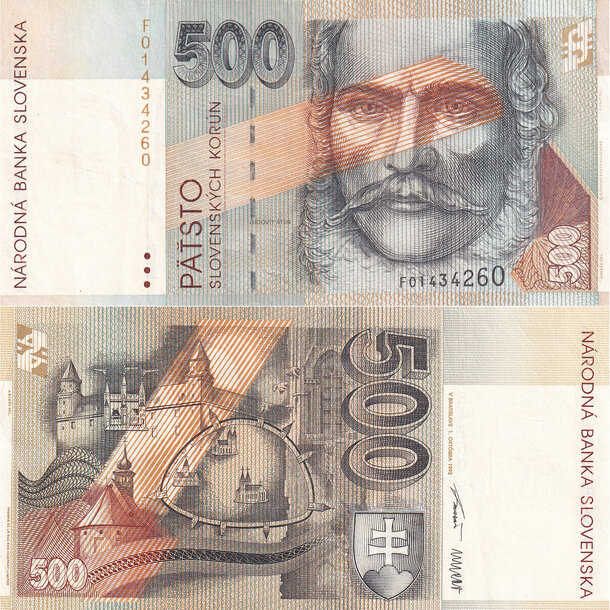 500 koruna 1993 slovenská republika - séria f - Bankovka SR 500 Korún 1993 VF séria F - 23