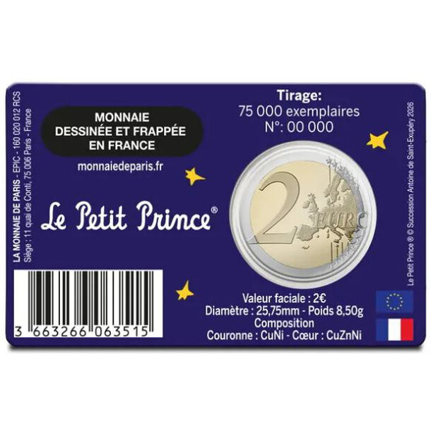 2 euro francúzsko 2026 - malý princ - oblak - francuzsko-2026-2-euro-maly-princ-oblak-coincard-2