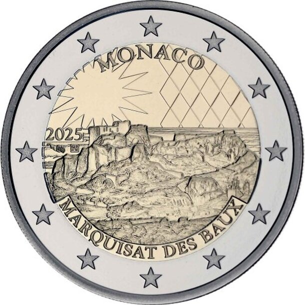 2 euro monako 2025 - markízstvo baux - proof - 2 € Monaco 2025 - Markízstvo Baux - proof