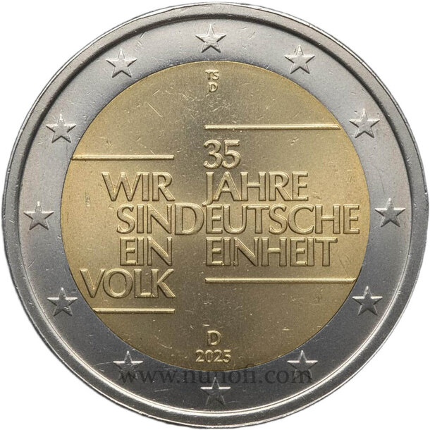 2 euro nemecko 2025 - 35 rokov nemeckej jednoty d - 2 EURO Nemecko 2025 - 35 rokov nemeckej jednoty D vodotlač kopie