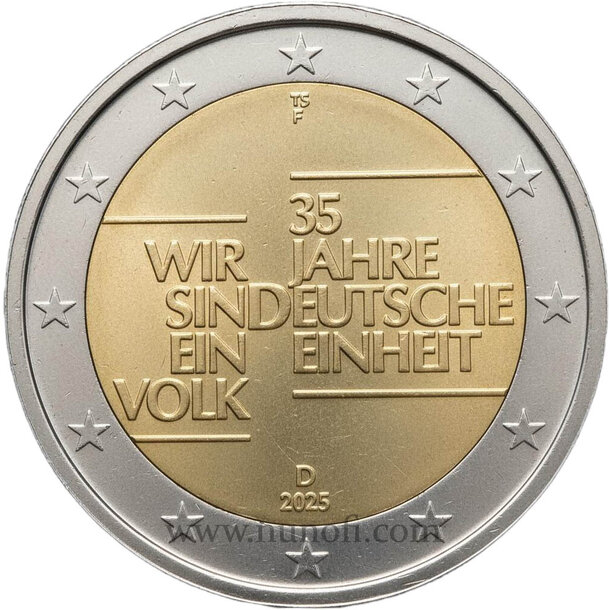 2 euro nemecko 2025 - 35 rokov nemeckej jednoty f - 2 EURO Nemecko 2025 - 35 rokov nemeckej jednoty F vodotlač 