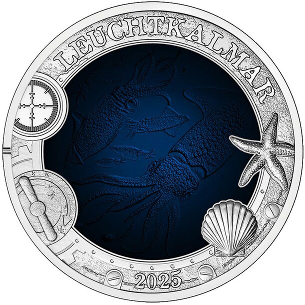 3 euro rakúsko 2025 - svetielkujúci kalmár - 3-euro-rakusko-2025-kalmar-1